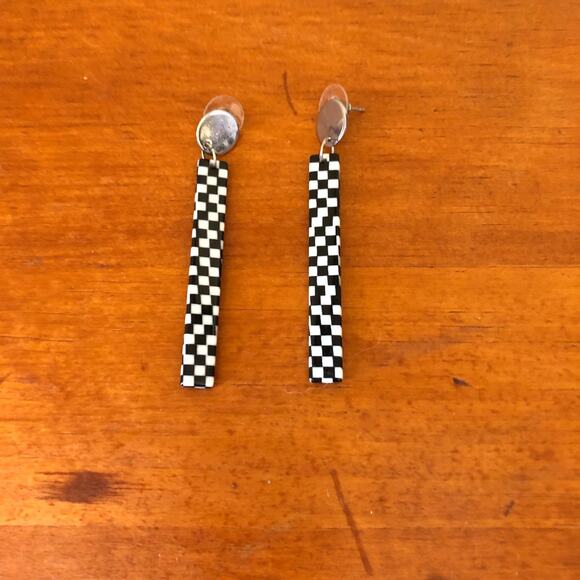 Unbranded Jewelry - Vintage Black & White Checkerboard Dangle Earrings Retro Mod Art Deco Style
